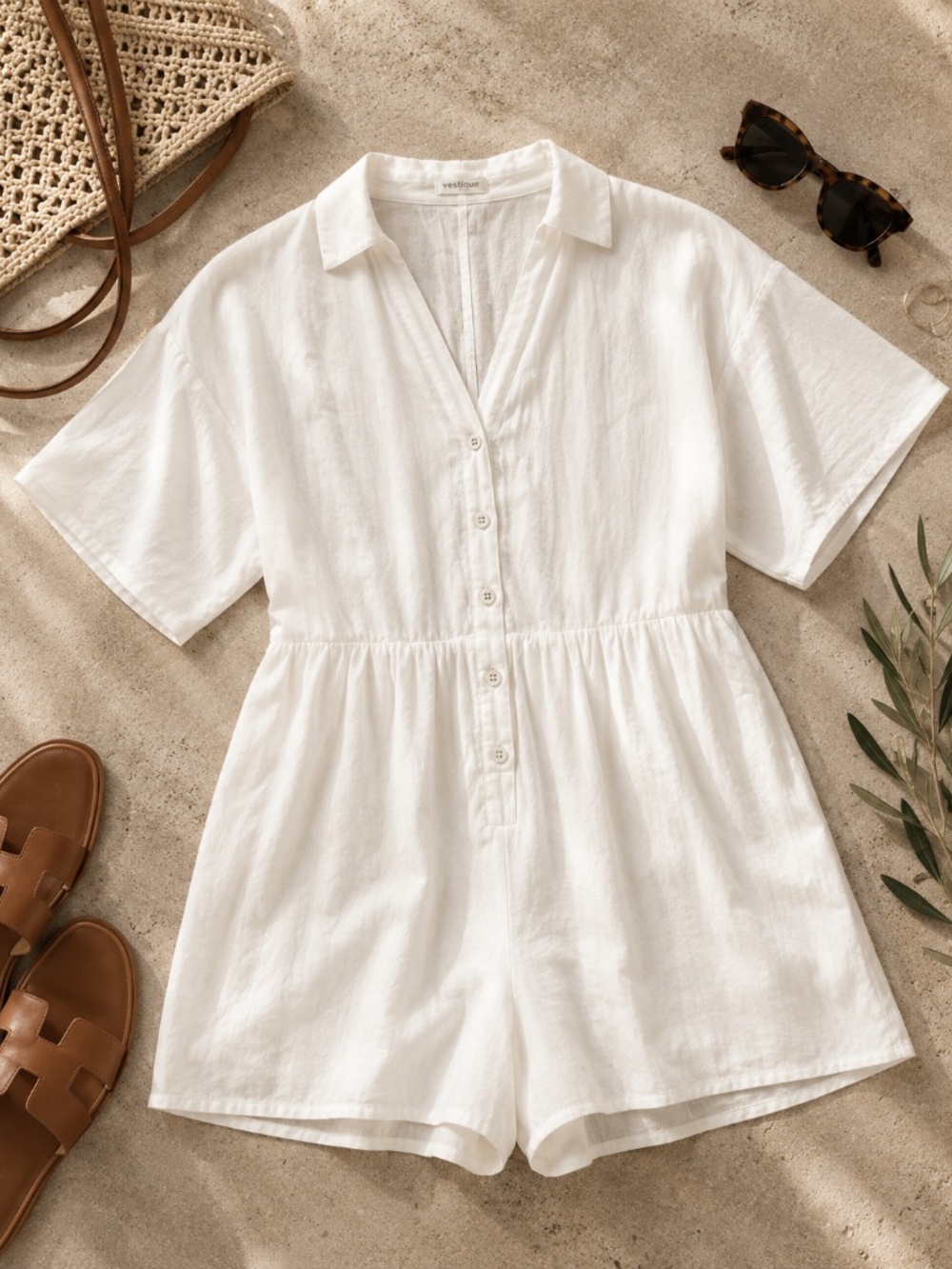 Vestique White Linen Oversized Babydoll Romper - Size Small - Picture 4 of 4